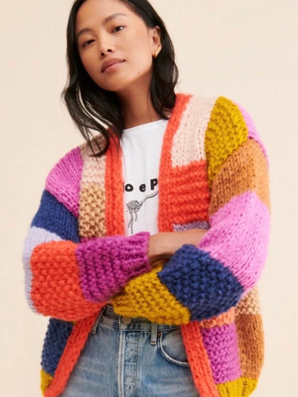 FRNCH Multicolor Patchwork Cardigan